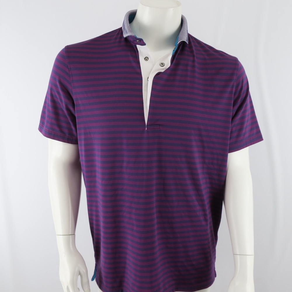 Greyson Purple and Navy Striped Polo Shirt